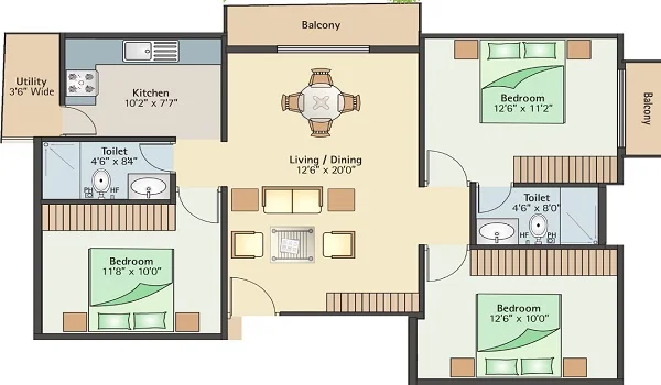 Godrej Woodscapes 3BHK Floor Plan