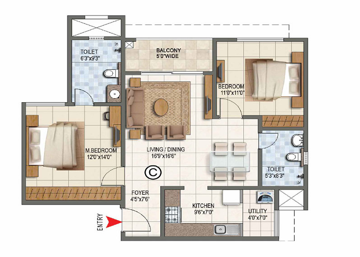 Godrej Woodscapes 2 BHK Floor Plan