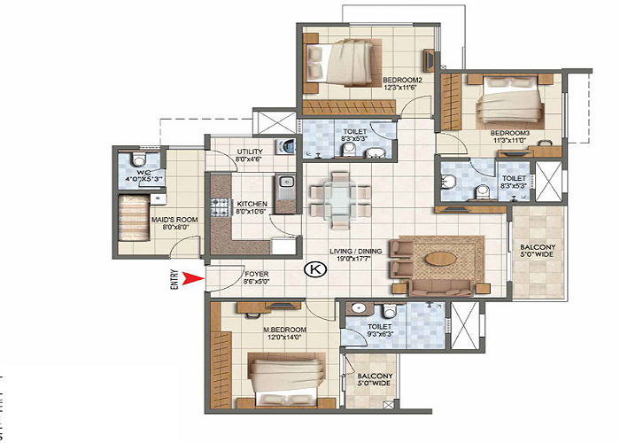 Godrej Woodscapes 3 BHK Floor Plan